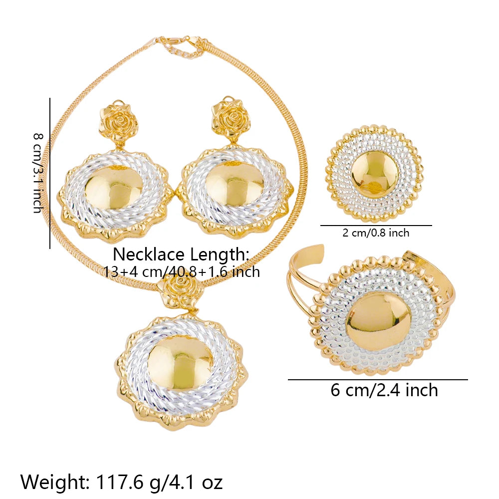 Dubai Luxury Jewelry Sets Women Gold Color Necklaces Bracelets Earrings and Rings Party Favors Indian Jewelry