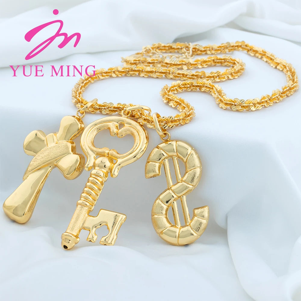 Gold Plated Pendant with 60cm Neckalce For Women Men Big Size Dubai African Copper Jewelry Accessories Hip Hop Fashion Jewelry - YUEMING JEWELRY