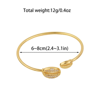 Gold Color Cuff Bangle Set for Nigeria Women Zircon Charm Bangle Shell Shape Hand Bracelet Jewelry Set Accessories wholesale