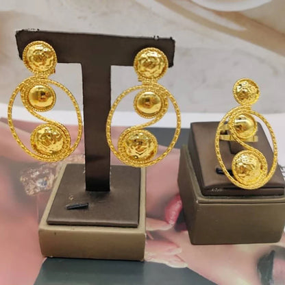 African 2pcs jewelry set bohemia Gold Color earrings ring Set for Women weddings earrings ring anniversar Jewelry
