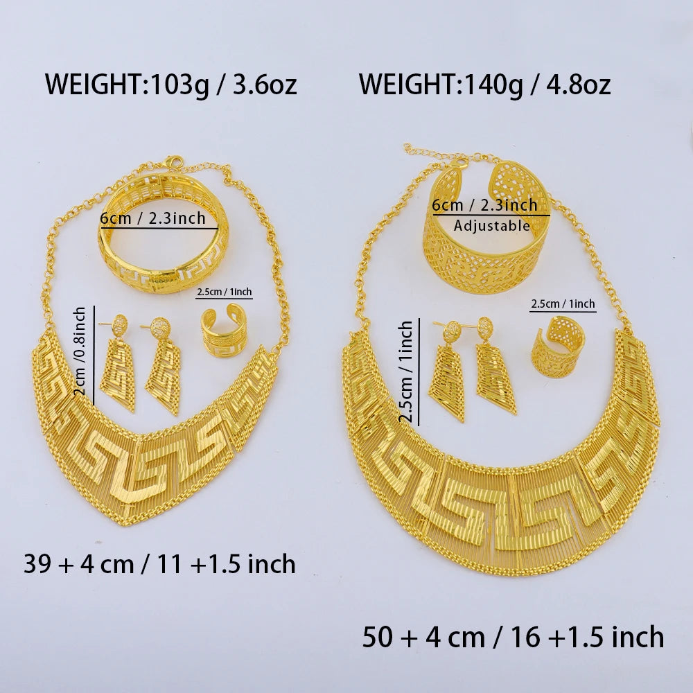 Luxury 24K Gold Plated Jewelry Set Fashion Woman Necklace Earrings Bracelet Ring set jewelry woman sets quality