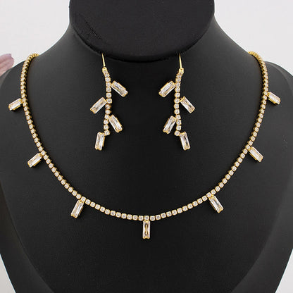 Italy Bohemia Square Zircon Jewelry Set, Elegant France Style Earrings & Necklace Gift for Women Party Dating Jewellery