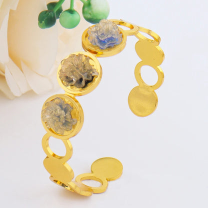 New Stylish Round Cuff Bangle Gold Plated Cubic Zirconia Floral design Charm Bracelet Party Women Men Gifts Jewelry