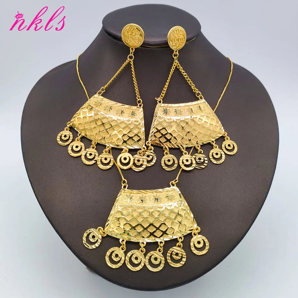 Plated New Design Jewelry Set: Drop Earrings & Bohemia Pendant Necklace for Women, Wedding Party Gift, Elegant Jeweller