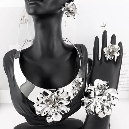 Dubai 18K Gold Plated Italian Statement Necklace Earrings Ring Bracelet Jewelry Set for Women Banquet Festive Gift