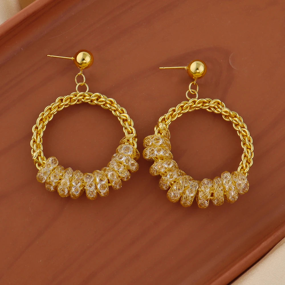 French Gold Plated Weaving Women's Jewelry Set - Necklace Chain Charms Earrings for Classic Daily Wear Date Party Wedding Gift