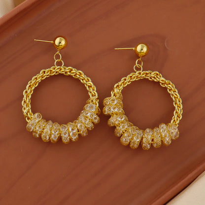 French Gold Plated Weaving Women's Jewelry Set - Necklace Chain Charms Earrings for Classic Daily Wear Date Party Wedding Gift