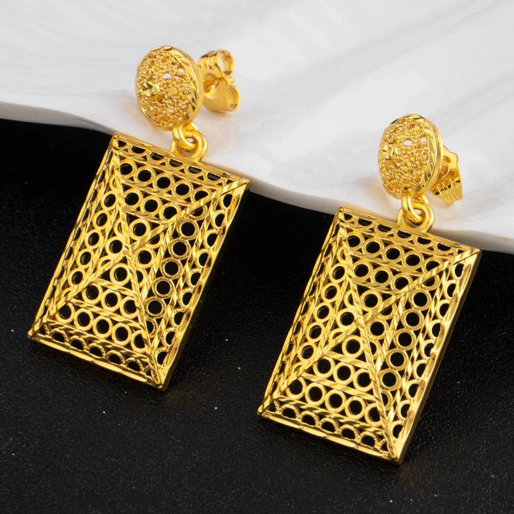 YM Gold Color Rectangle Shape Women Jewelry Set Mid East Noble Earrings Ring Necklace Jewelry Wholesale Gift for Party Wedding