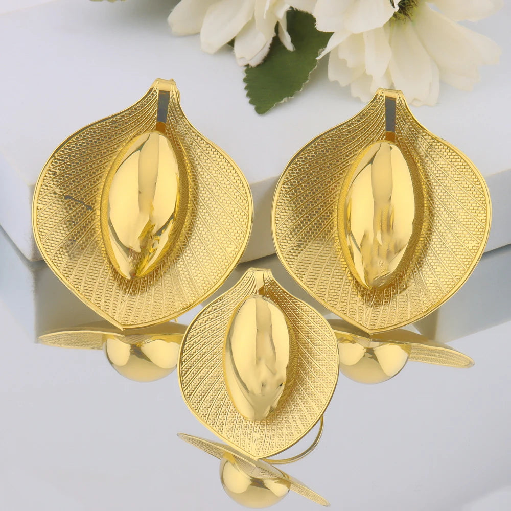 Brazil Calla Lily 2Pcs Earring Set & Ring, Elliptical Pistil Trendy Jewelry Gift for Anniversary, Party & Valentine’s