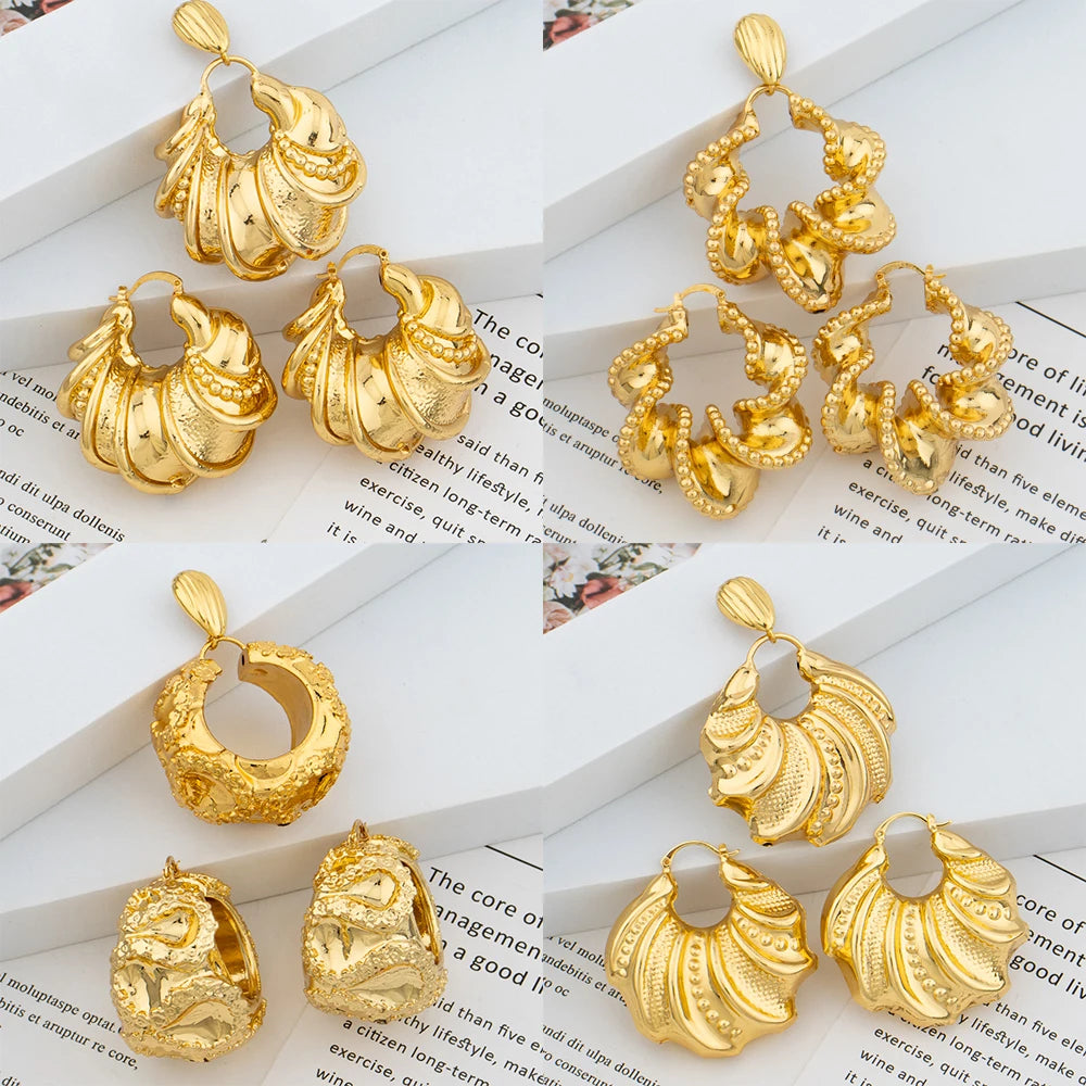 Dubai Jewelry Set For Women Hoop Earrings Pendant Sets African Golden Golor Jewelry Set Nigeria Wedding Party Gift Jewellery