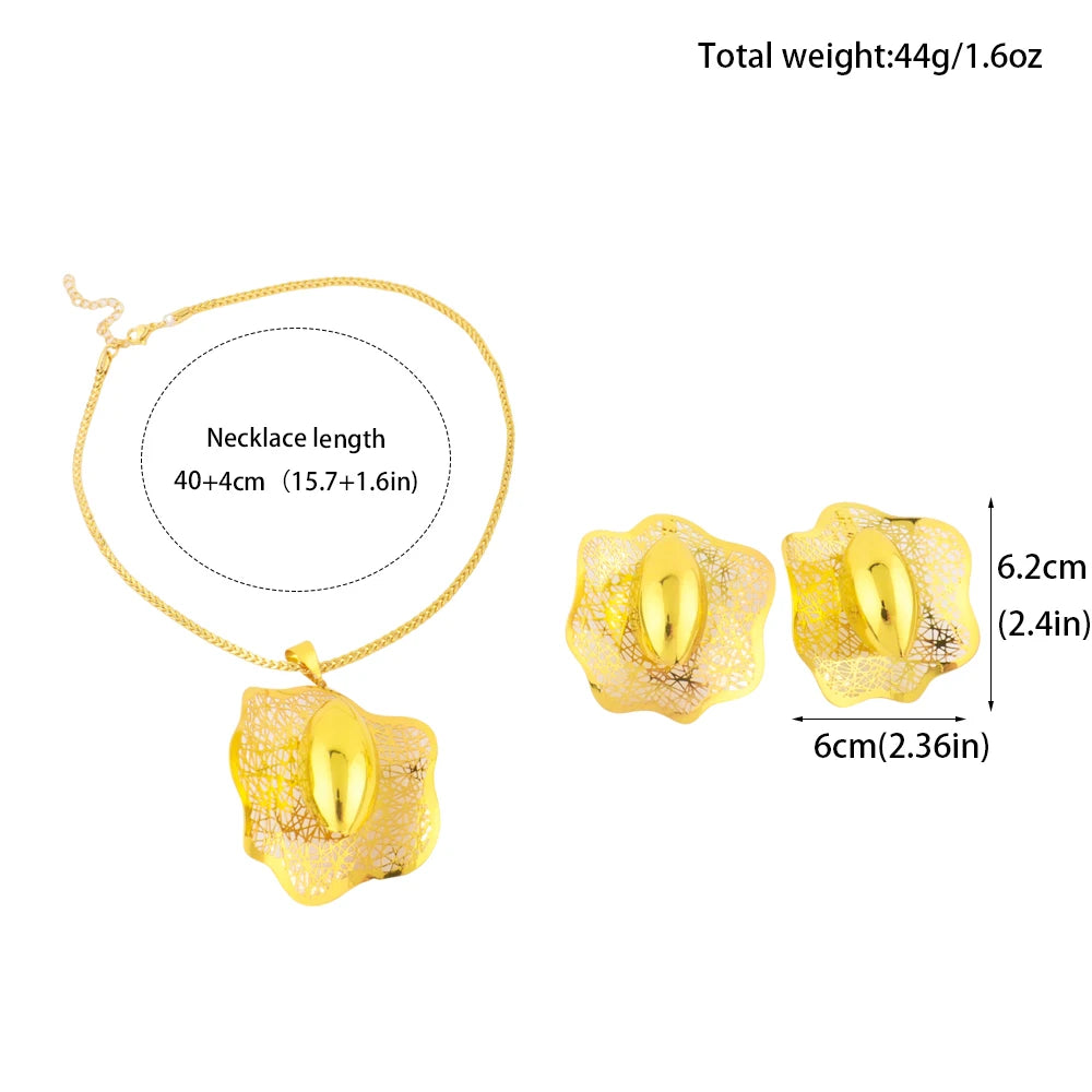 Dubai 24k Gold Plated Jewelry Sets for Women Indian Bridal Costume Necklace Earrings SetNigerian Wedding Party Gifts Wholesalers