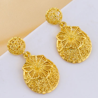 Fashion Gold Color Jewelry for Women Necklace Earrings Rings Set For Women Daily Wear Party Anniversary Gifts
