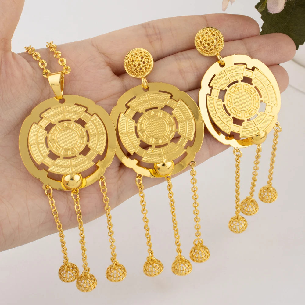Gold Color Light Luxury Necklace Earrings Set for Women Tassels Gold Plated Jewelry Party Wedding Gift Accessoires Femmes
