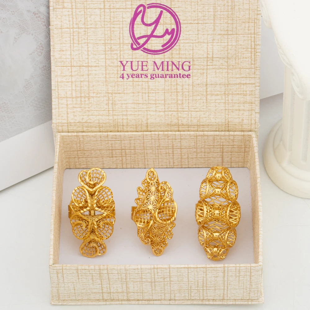 Italian Gold Plated Jewelry Set Unique Finger Ring Women Big Style Flower Elegant Rings Jewellery Sets Adjustable Ring Gifts