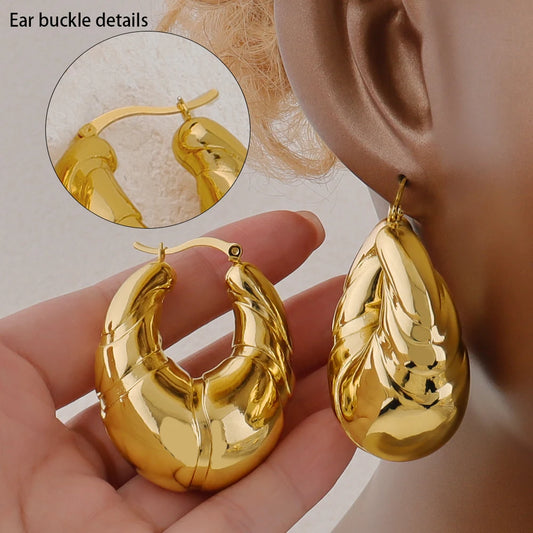 Vintage Fashion Glossy Stainless Steel Earrings Gold Plated Geometric Circle Earring For Woman New Trend Circle Earring Gift