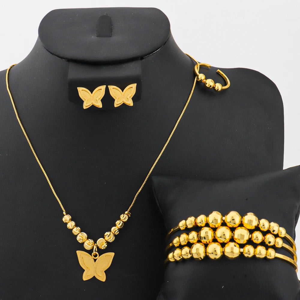 Exquisite Earrings Bracelets Necklace and Ring For Women Distinctive Gold Color Jewellery Set For Party Women's Day Mother's Day