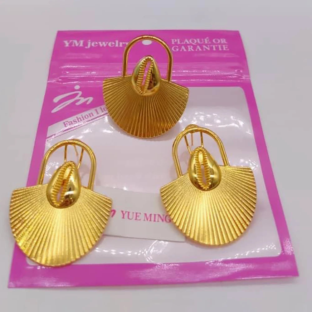 Women African 18k Gold Color earrings ring Set Leaf Design 2pcs jewelry set Dubai engagement jewelry set Wedding Gift Accessorie