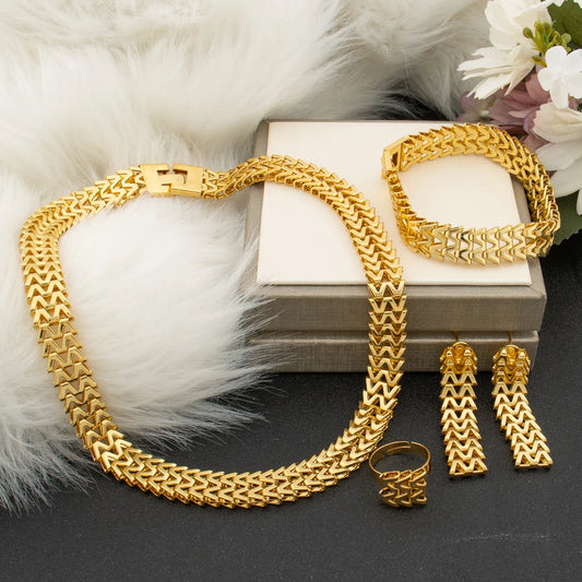 Brazilian Gold Color Jewlery Set for Women Punk Design Choker Necklace and Earrings Bracelet Set for Weedings Bride Jewelry Gift