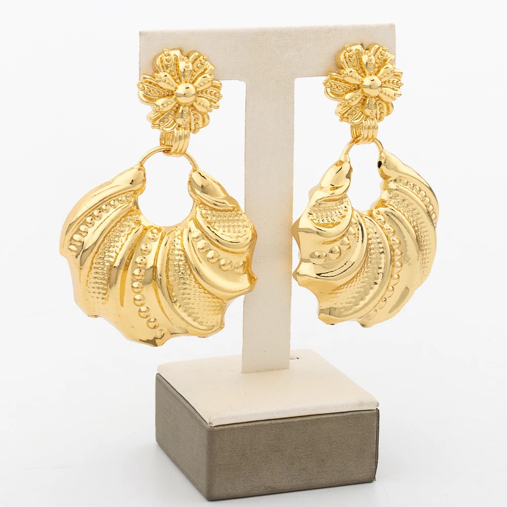 Big Gold Plated Earrings Jewelry for Trendy Women African Dubai Style Round Dangler Earrings Classic Lady Accesories for Party