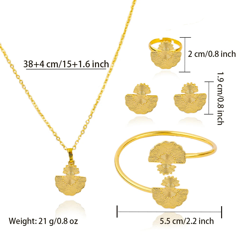 Fashion Gold Plated Jewelry Gift Necklace Earrings Bracelet Ring Set for Women Girl Bride Charm Bangle for Party Wedding Banquet