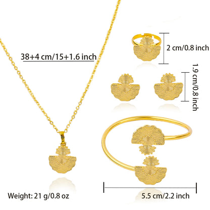 Fashion Gold Plated Jewelry Gift Necklace Earrings Bracelet Ring Set for Women Girl Bride Charm Bangle for Party Wedding Banquet