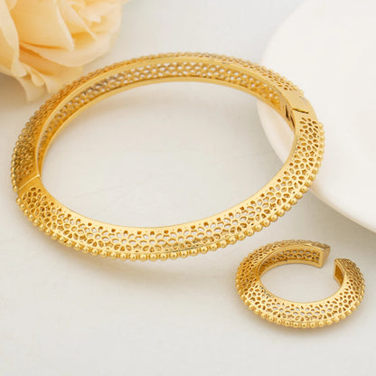 Women's Bracelet with Ring Gold Color Charm Bracelets Exquisite Cuff Bangles Hollow Out Design Open Ring Fashion Jewelry Gifts