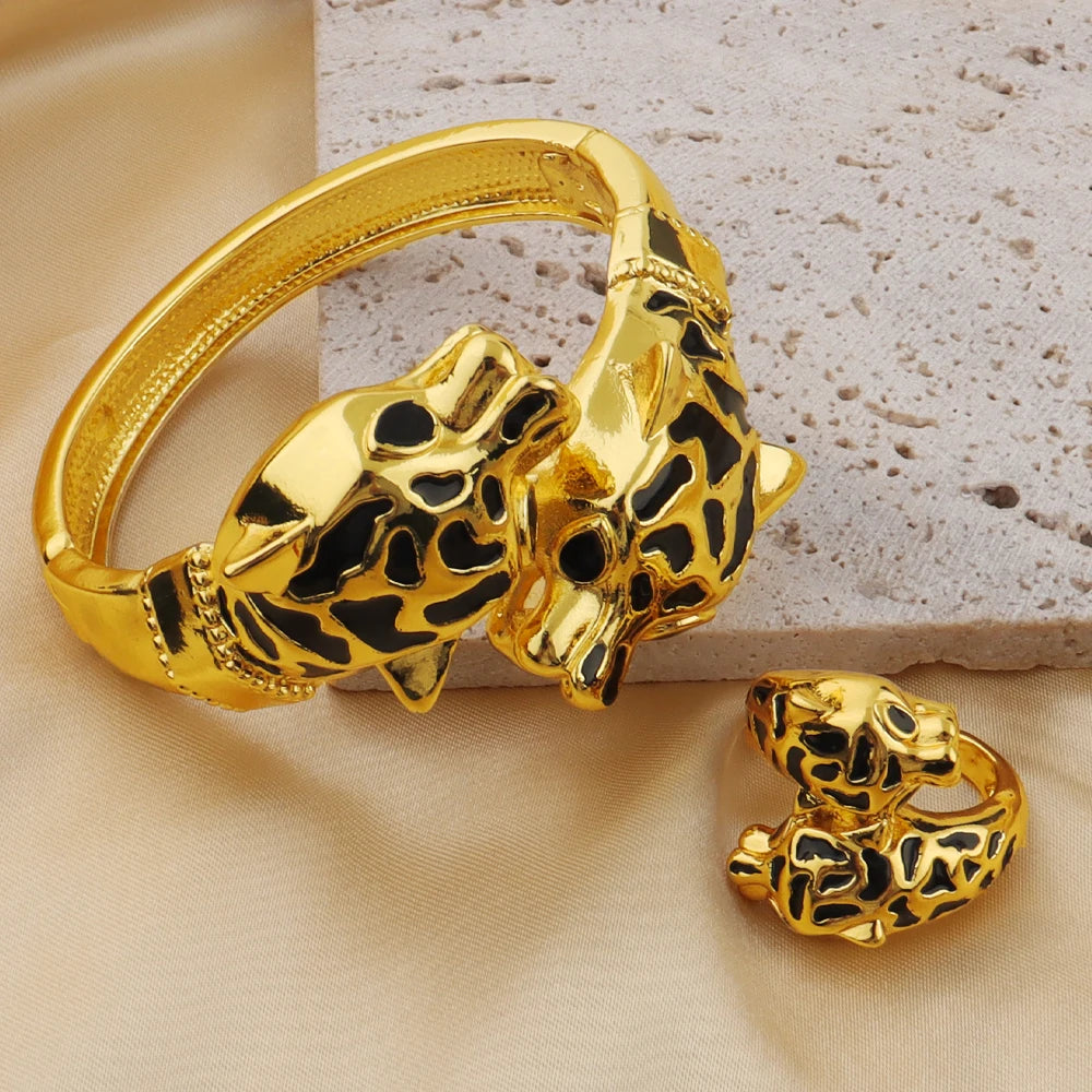 Gold Color Leopard Bangles Ring High Quality Fashion Animal Jewelry For Women Girl Party Jewelry Accessories Wholesale