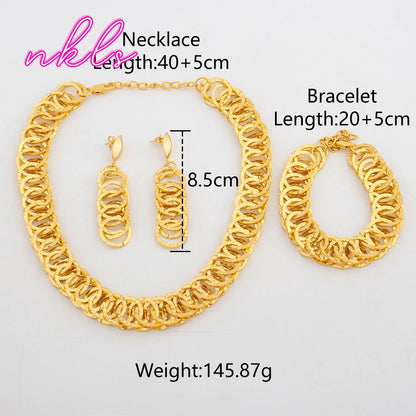 Fashion Thick Chain Jewelry Set Women  Plated Drop Earrings Necklace Bracelet High Quality African Wedding Jewelry Gift