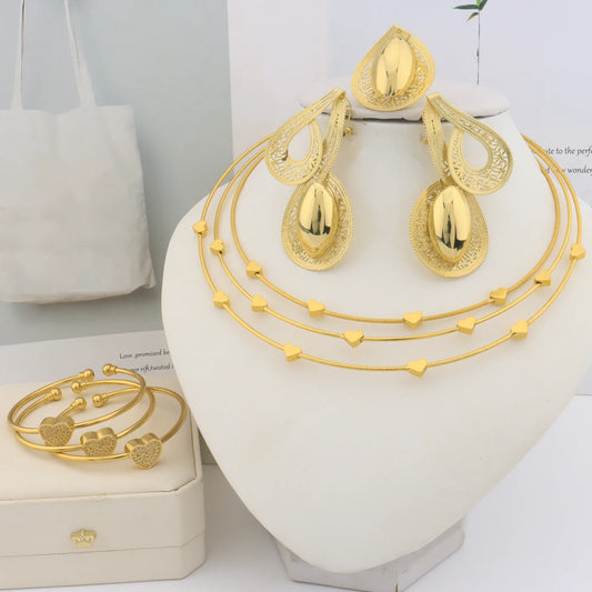 African Gold Color Octave note Shape Jewelry Sets Vintage Earrings Bangle Necklace And Ring Set Gift For Women Party Wedding