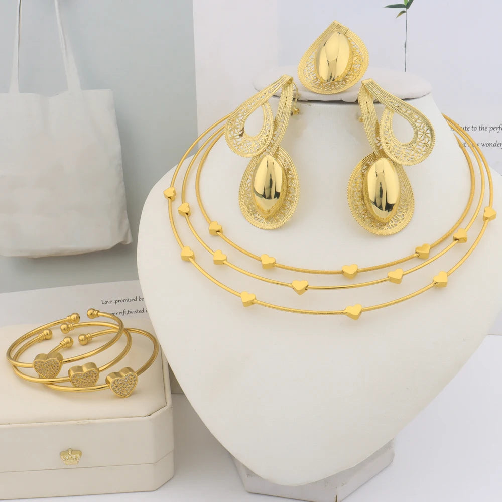 18K Gold African Octave-Note Jewelry Set: Vintage Earrings, Bangle, Necklace & Ring Gift for Women, Party Wedding Jewelry Sets