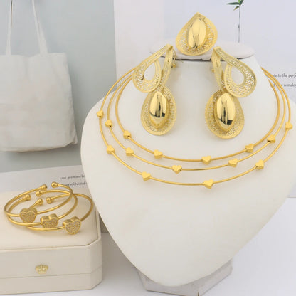 18K Gold African Octave-Note Jewelry Set: Vintage Earrings, Bangle, Necklace & Ring Gift for Women, Party Wedding Jewelry Sets