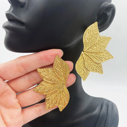 Fashion Leaf Drop Dangle Earrings Stainless Steel Prevent Allergy Metal Popular Jewelry Statement Style Gold Plated Jewellery