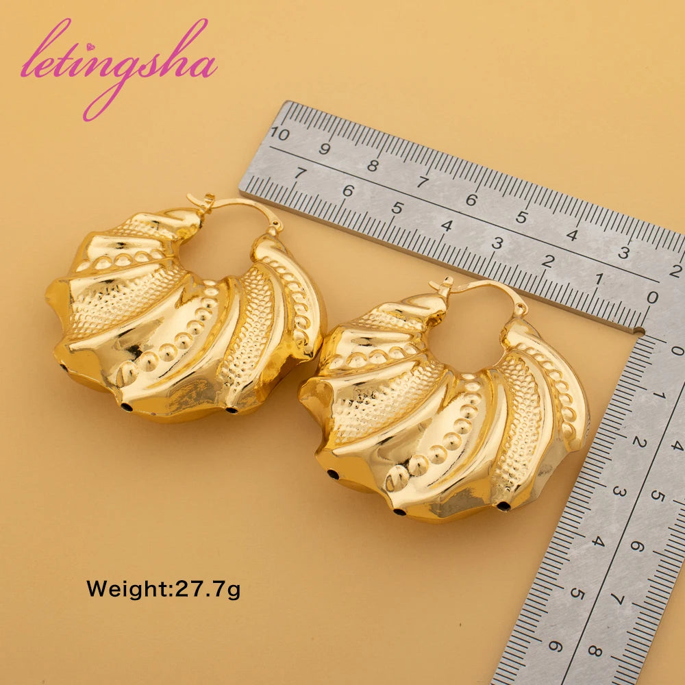 African Nigeria 18k Gold Color Large Style Earrings For Women Fashion Chunky Hoop Earrings Exaggerate Classic Jewelry Party Gift