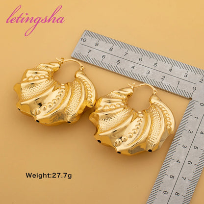 African Nigeria 18k Gold Color Large Style Earrings For Women Fashion Chunky Hoop Earrings Exaggerate Classic Jewelry Party Gift