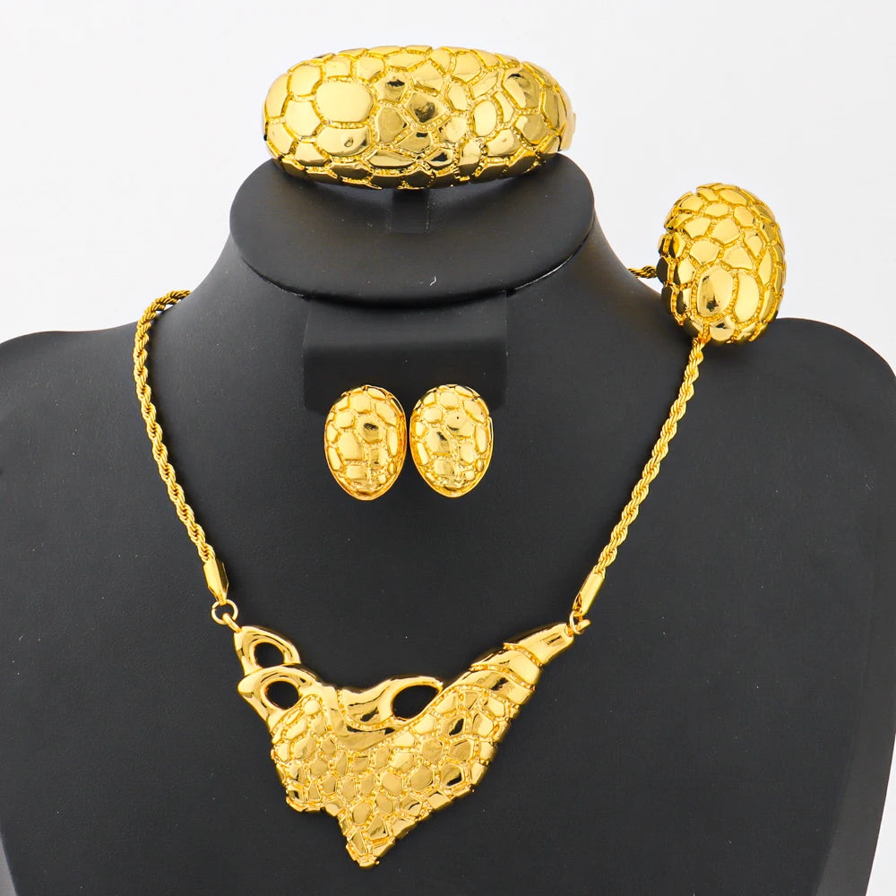 Dragon Pattern Necklace, Earrings, Ring & Bangle Set for African Woman, Luxury Gift for Women’s Day, Exquisite Jewelry
