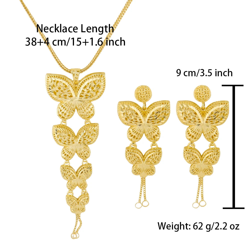 Bridal Indian Dubai Necklace Earrings Sets Luxury 24K Gold Plated Long Pendant For Women Dubai Wedding Jewelry Set Party Gifts