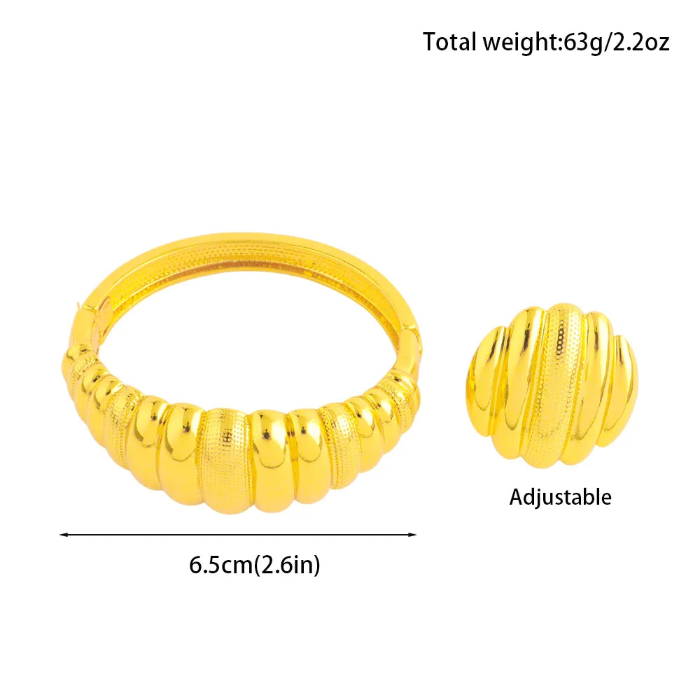 Luxury Exquisite Gold Color Openning Bangles Bracelet Ring Set for Women Cuff Bracelet Gold Color Stainless Steel Ornament Gift