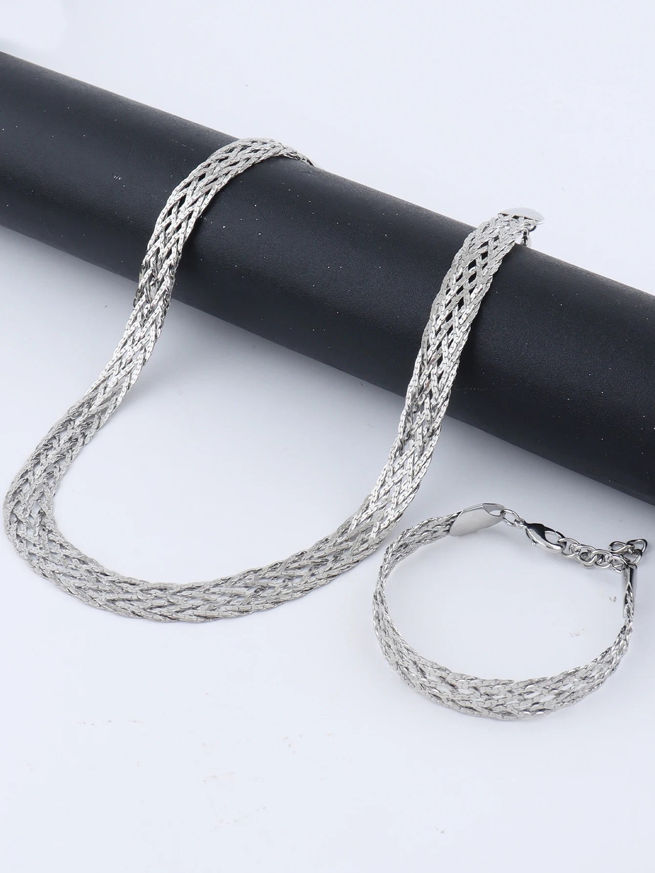 YM 10mm woven hollow chain necklace & bracelet set, 40cm gold-tone plated, Dubai Africa luxury punk women jewelry gift