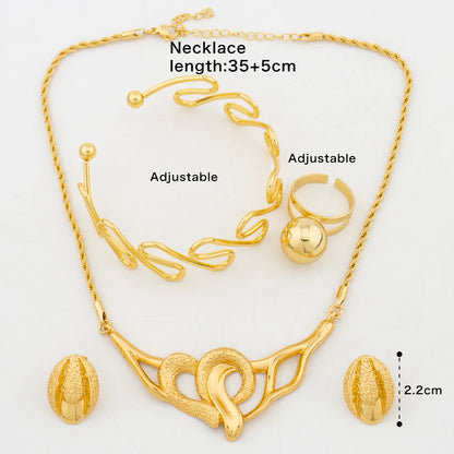 18K Gold Color Jewelry Set Ethiopian Sweet Heart Pendant for Girl Women Fashion Earrings Necklace Bangle Ring Italy Jewelry Gift