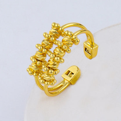 Gold Color Classic Bangle with Ring African Fashion Gold Plated Charms Jewelry Set for Women Luxury Wedding Bracelet Ring Set