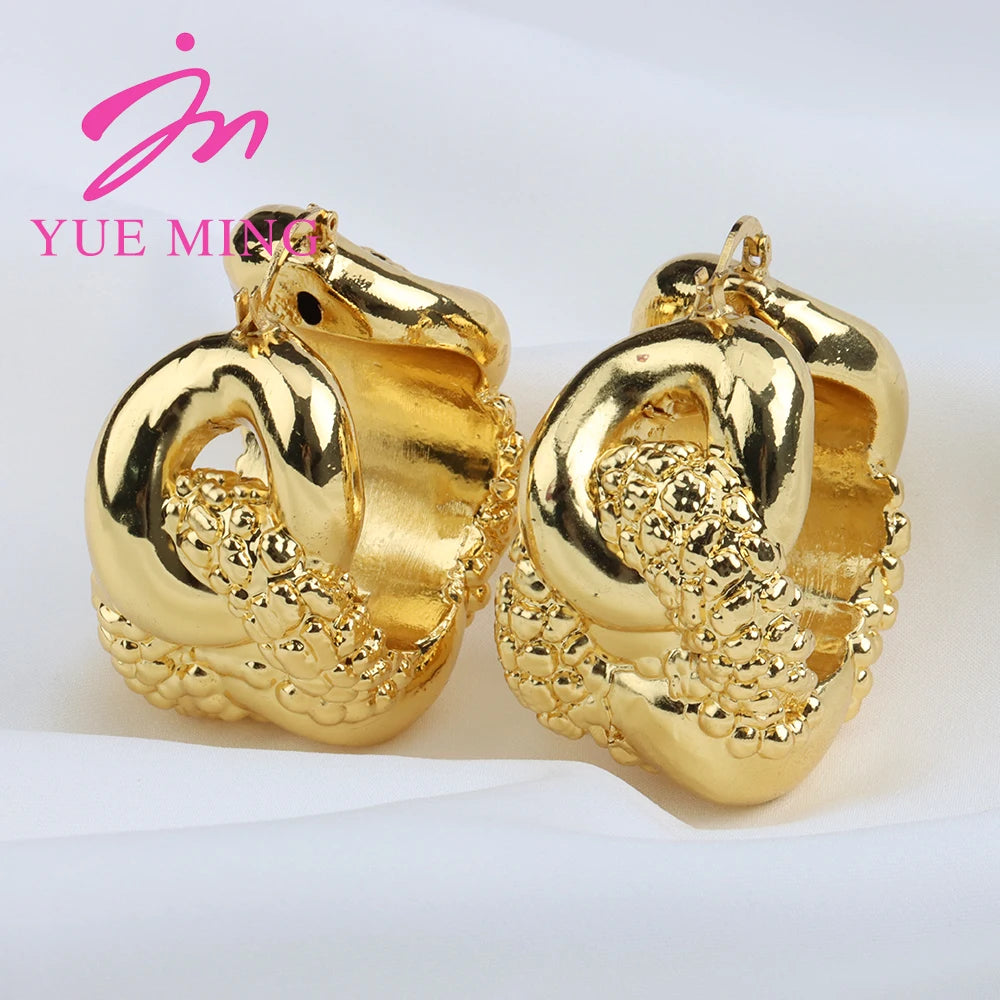 Plated Dubai Hoop Earrings for Bride, 2022 Trend Wedding Jewelry Set, Luxury Hook Earrings & Necklace for Women