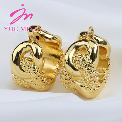 Plated Dubai Hoop Earrings for Bride, 2022 Trend Wedding Jewelry Set, Luxury Hook Earrings & Necklace for Women