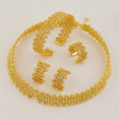 Dubai Bridal Full Beaded Choker Necklace & Earrings Set, Luxury Gold-Tone jewelry sets for Women, Wedding Party jewellery woman,
