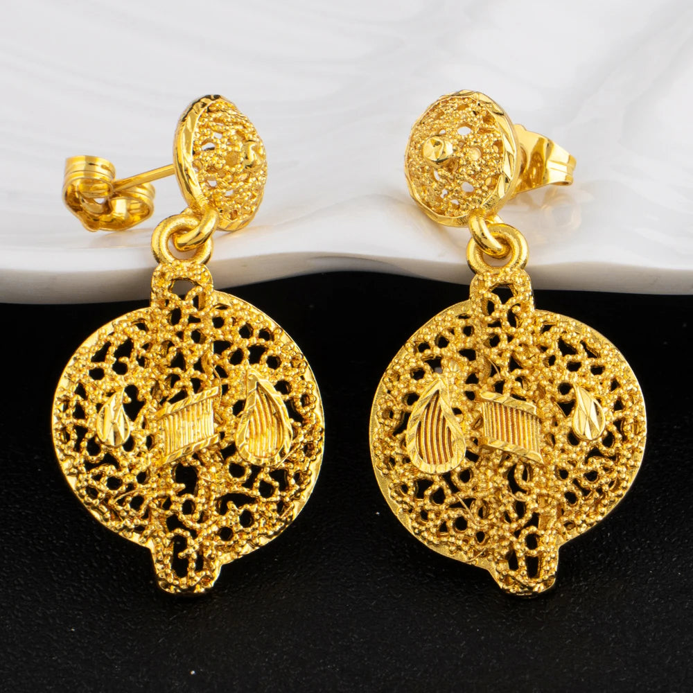 YM Gold Color Complex Patterns Women Jewelry Set Mid East Dubai Earrings Ring Necklace Jewelry Wholesale Gift for Mother's Day