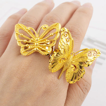 Ethiopia Arab Dubai Gold Plated Butterfly Rings Women Rings Dubai Ethiopia Luxury Big Ring Suitable For Wedding And Party Gifts