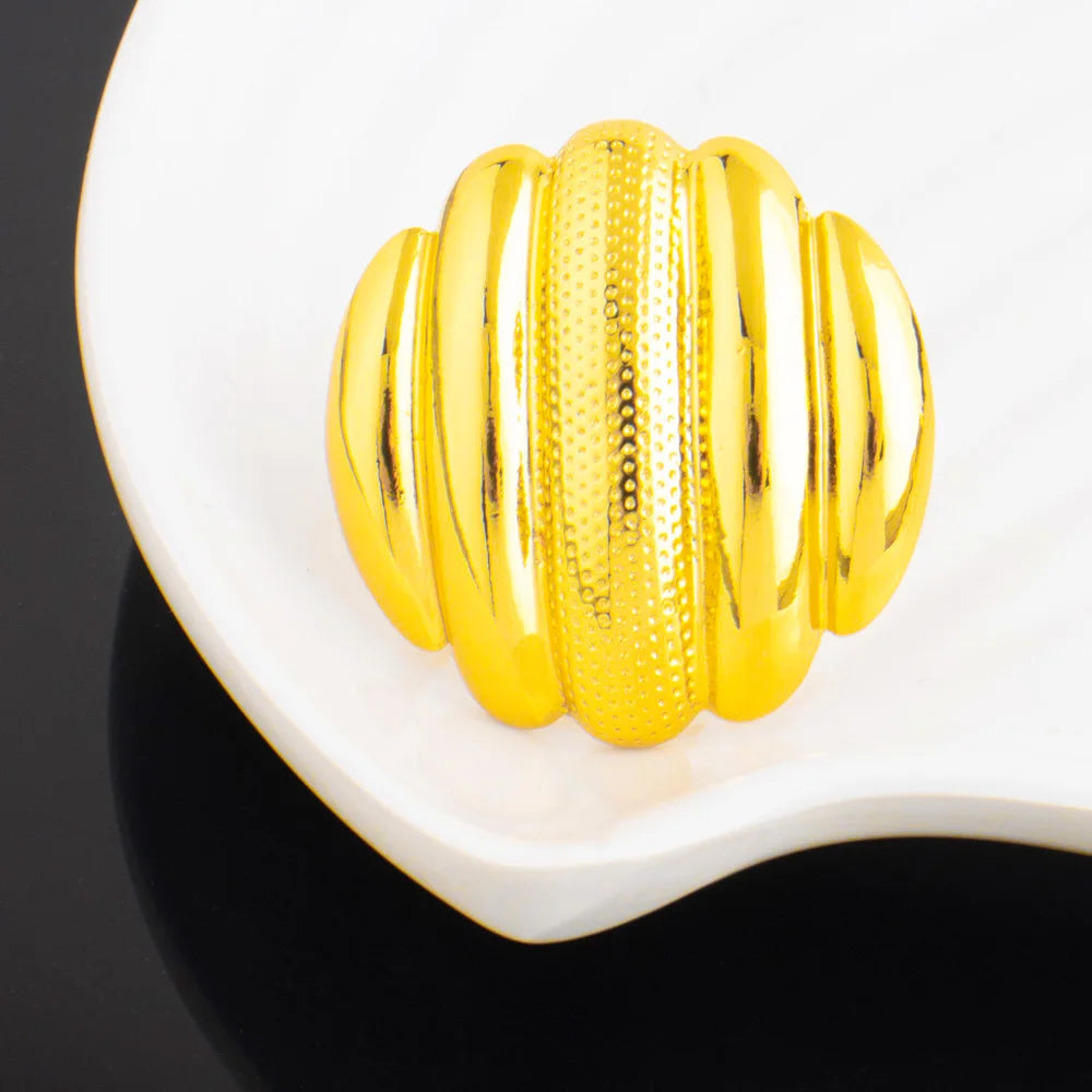 Luxury Exquisite Gold Color Openning Bangles Bracelet Ring Set for Women Cuff Bracelet Gold Color Stainless Steel Ornament Gift