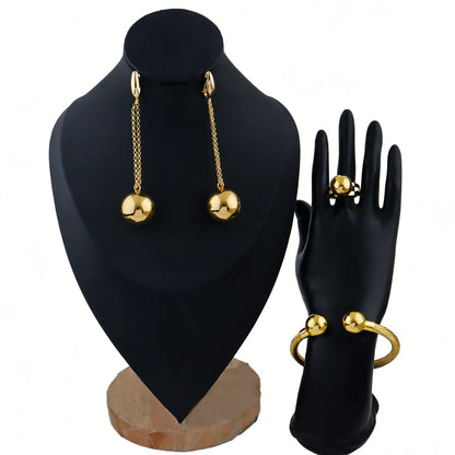 Dubai Earrings Bracelet and Ring Jewelry Set Ball Design African Weddings Cuff Bracelet Ring Earrings 3PCS