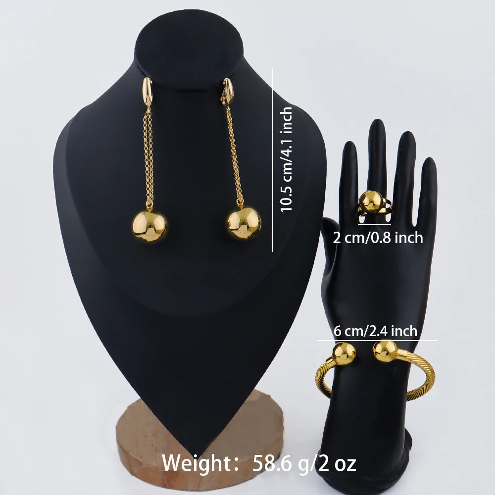 Letingsha 316L Stainless Steel 18K Gold Plated Beads Pendant Necklace Earrings Jewelry Set Women's Waterproof Fashion Jewelry