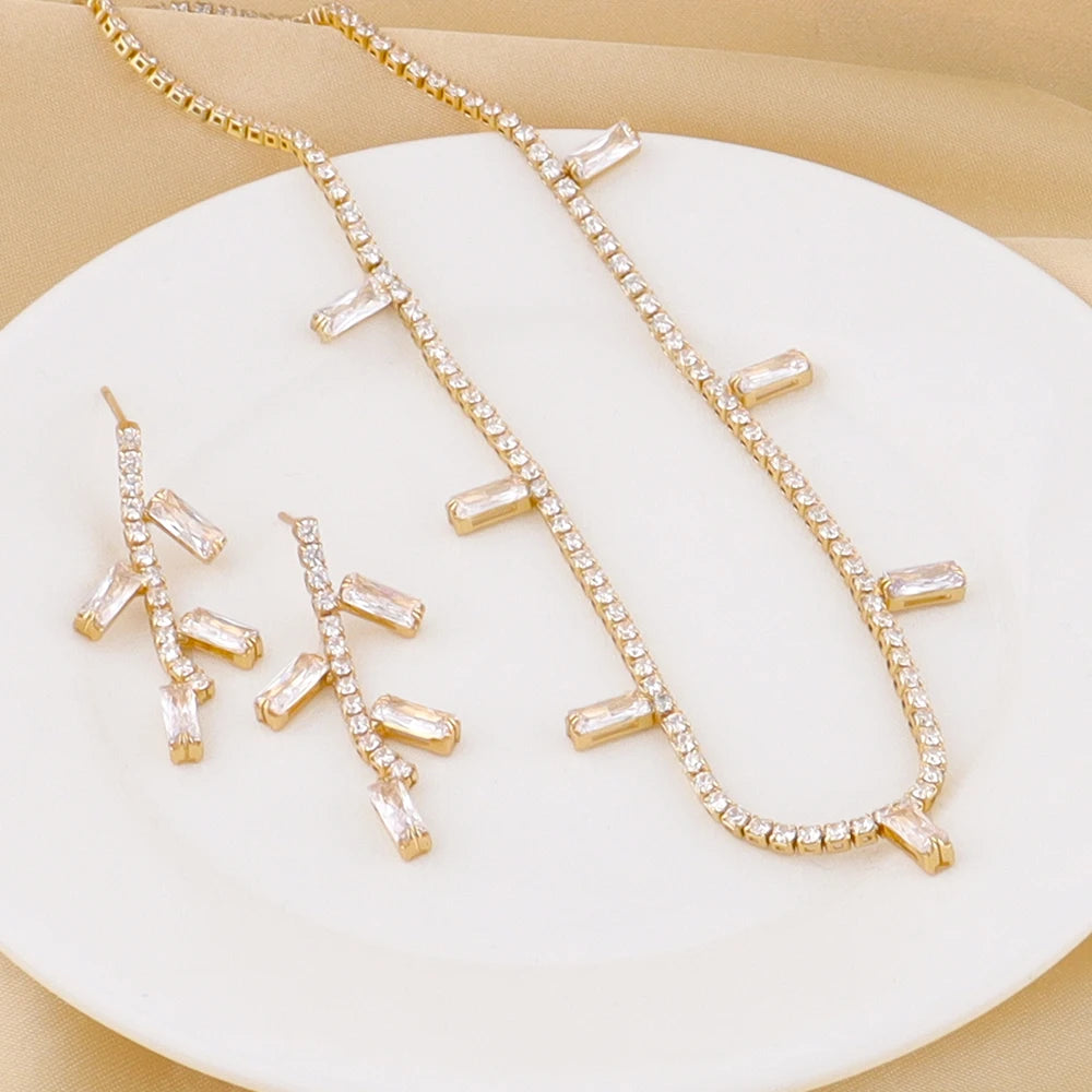 Fashion Colorful Cubic Zirconia Stainless Steel Necklace For Women 18K Gold Plated Fashion Waterproof Jewelry Gifts