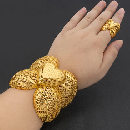 plated arab luxury bracelet women fashion adjustable bangle ring jewelry set for Wedding New Concise Party Gifts
